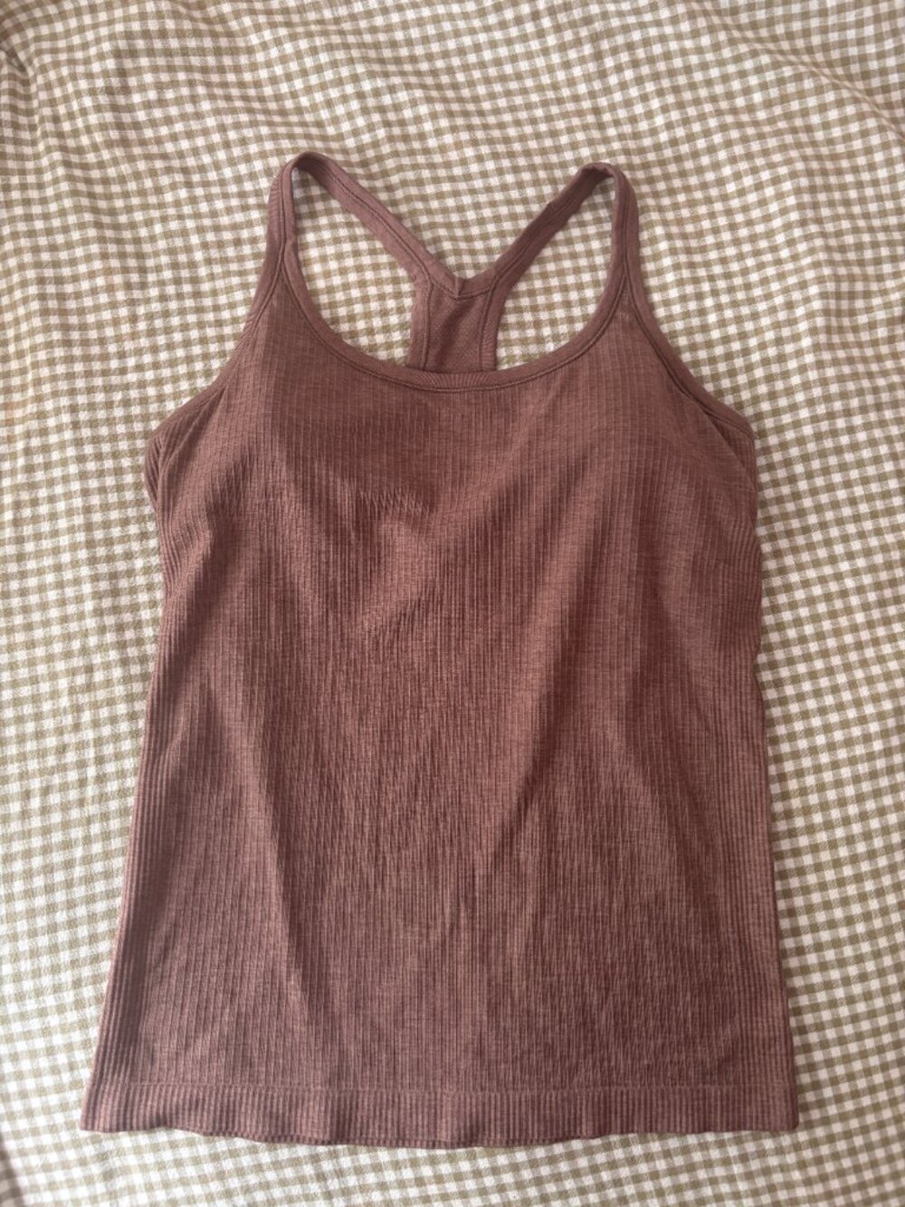 Lululemon Brown Ribbed Racerback Tank Built-In Bra Athleisure Size 12 (Large/L)